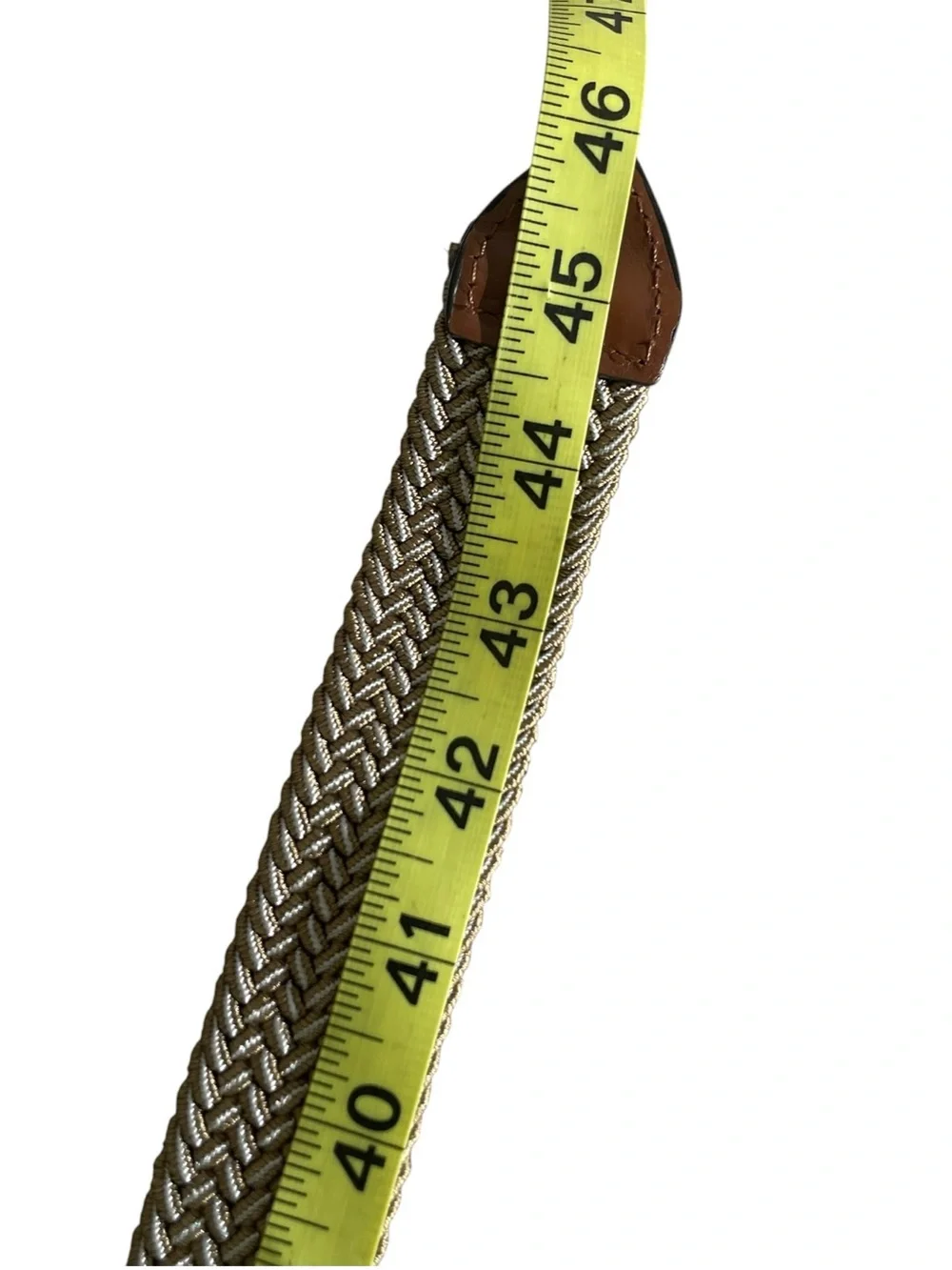 Tommy Bahama Mens Stretch 2-Tone Web Braid Belt Khaki Leather Trim Sz L 38-40  A